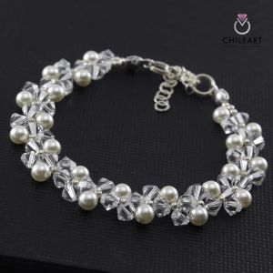 Swarovski perły i srebro - bransoletka ślubna -SB13 white 15,5 cm